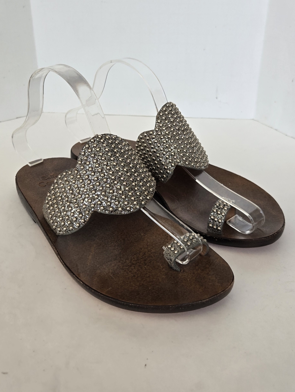 Calleen Cordero Silver Studded Toe-Loop Leather Sandals